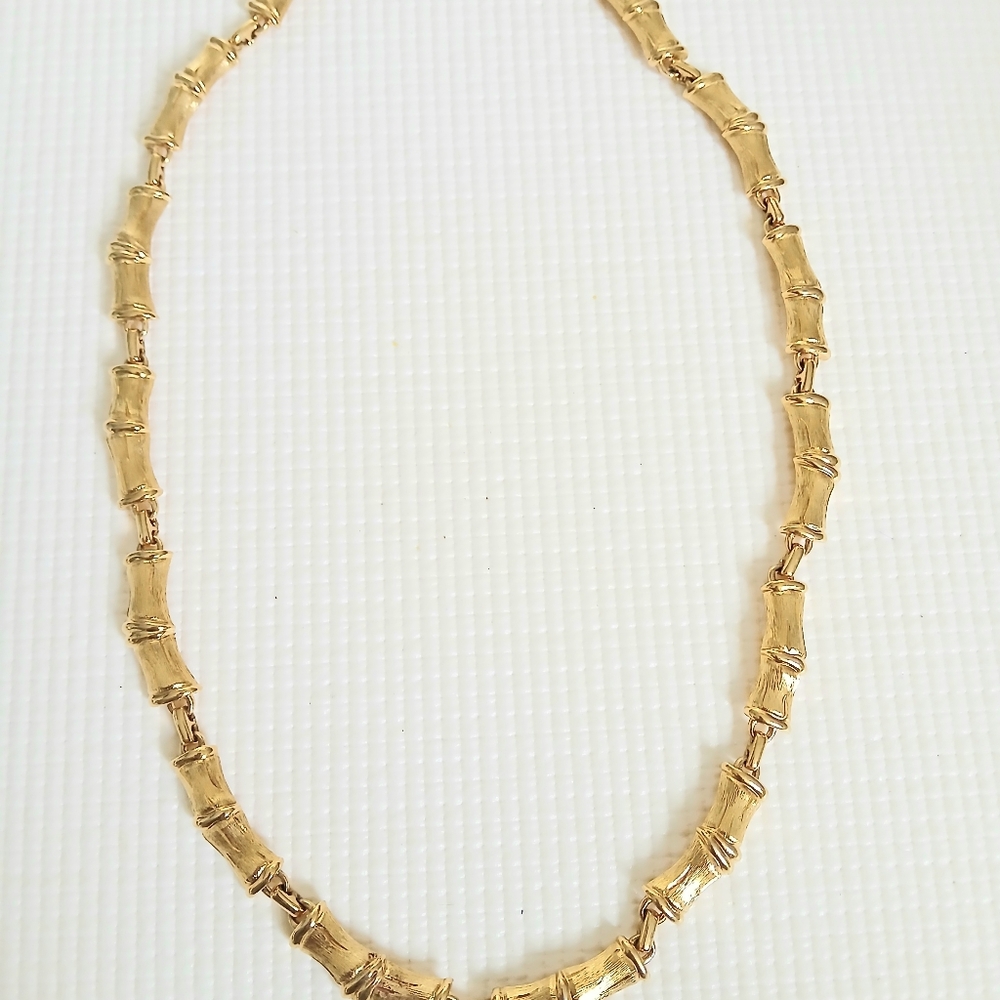 Vintage Monet Gold Tone Necklace, bamboo chain, high End, mint, rare
